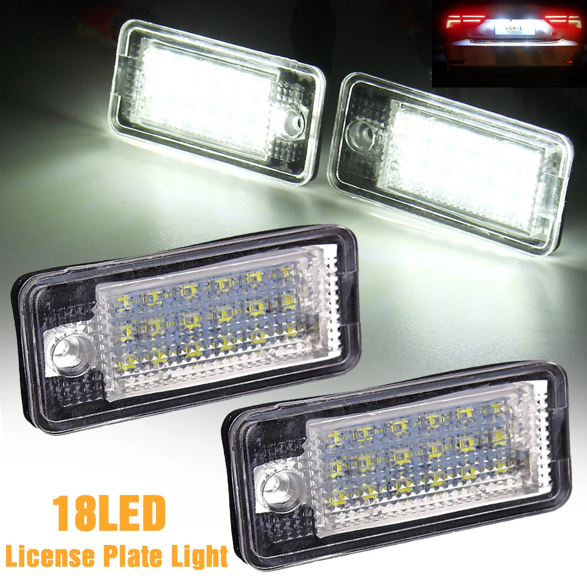 

2pcs License Number Plate Light 18LED Error Free For Audi A3 S3 A4 B6 A6 S6 A8 RS4 8E0807430A 8E0807430B 8E0943021B 8E094302