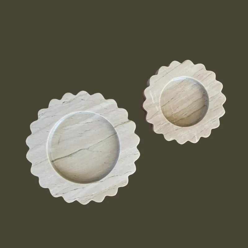 Wholesale Customization 1pc Sample Price D20x2CM Small Round Scallop Tray Storage Natural Marble Stone Travertine Trinkets Bowl