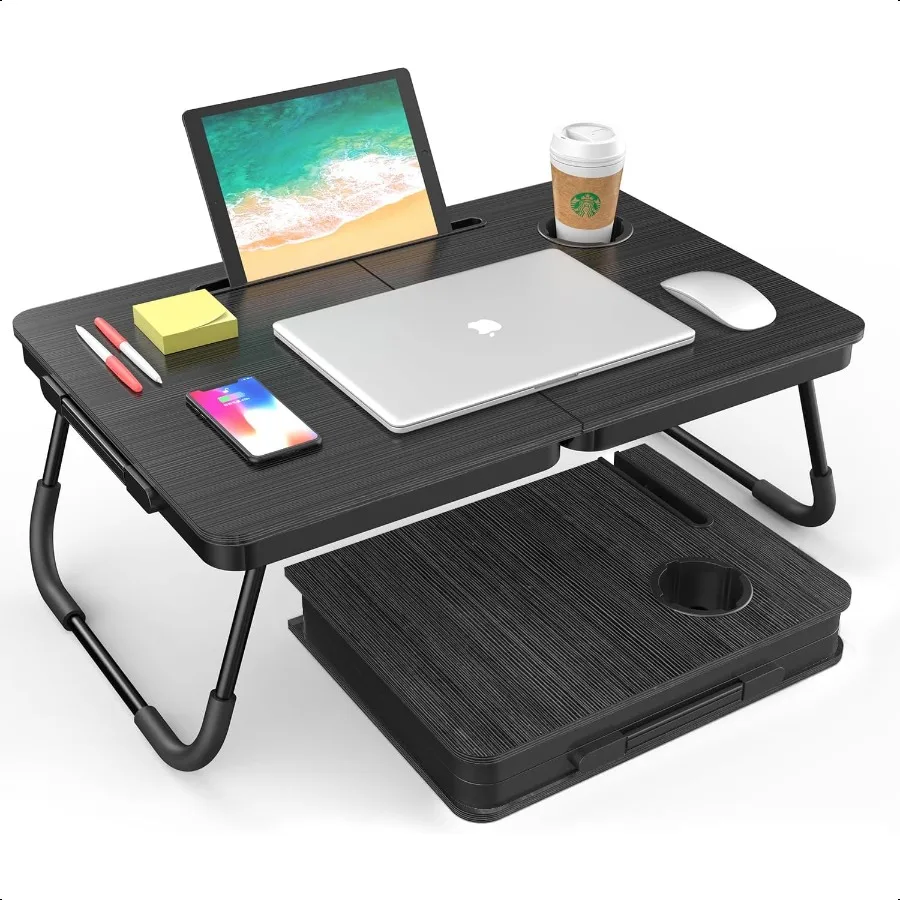 

Portable Foldable Laptop Desk for Bed and Couch Adjustable Lap Desk with Cup Holder and Phone Holder Ideal for Working Reading