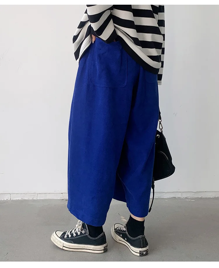 New 2026 Women's Solid Loose Casual Trousers Simple Elastic Waist Wide Leg Harem Pants Versatile Pockets Banana Pants Oversized