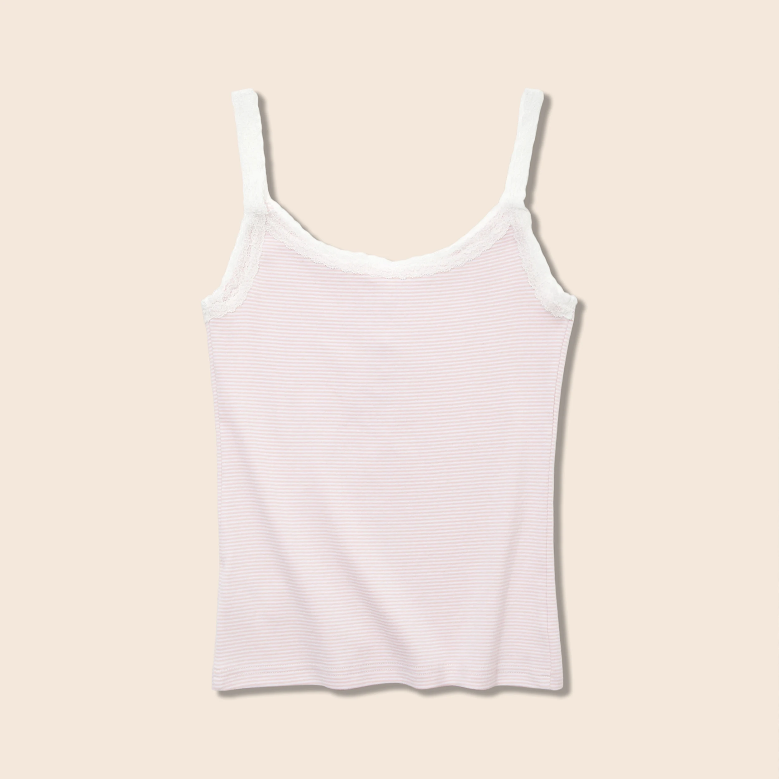 YESCCI Women Camisole Lace Trim Striped Fitted Tank Top Soft Cotton Blend 2026 Summer New Stretch Sleeveless Women Top S56327054