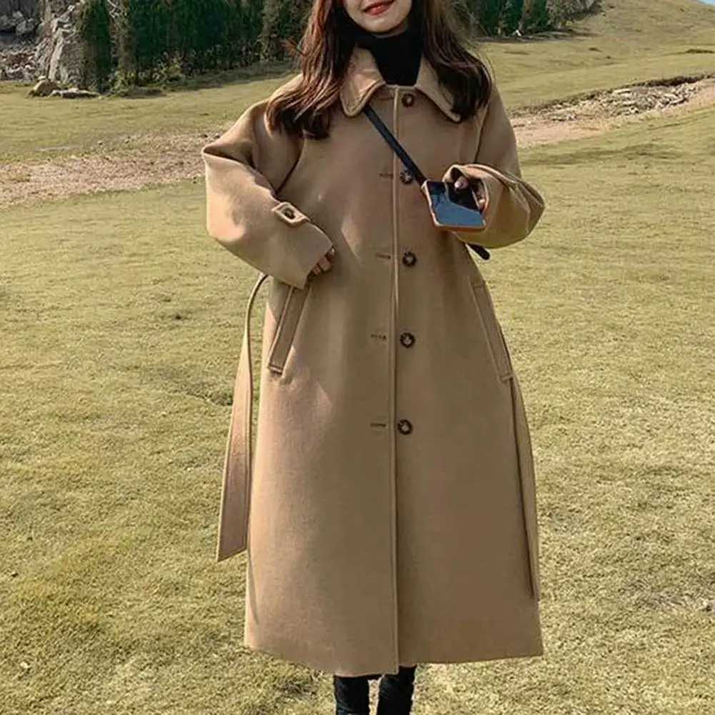 Women Jacket Winter Overcoat Stylish Windproof Women's Overcoat with Belt Warm Mid-length Winter Coat for Commute Loose Fit