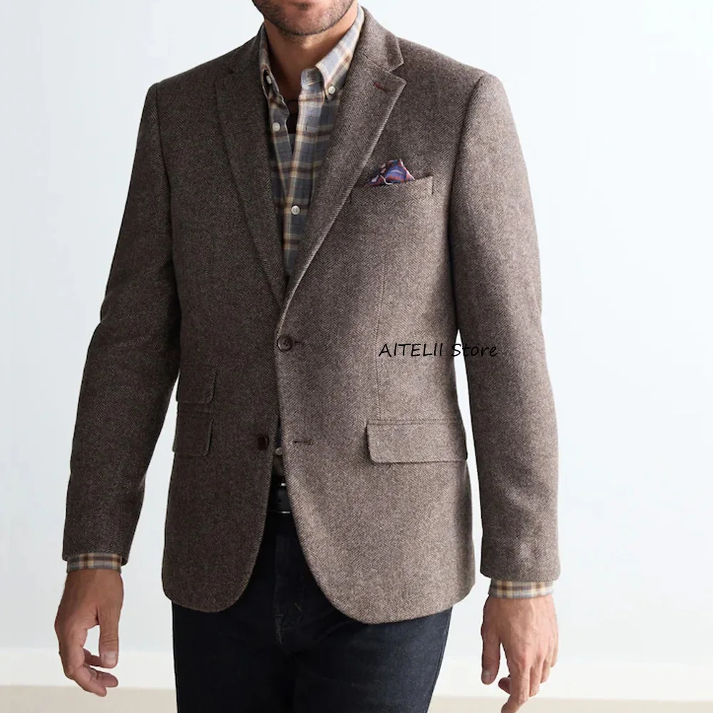 

Мужские куртки: высококачественный повседневный пиджак с отложным воротником, винтажный блейзер из ткани «ёлочка», однобортный, модный