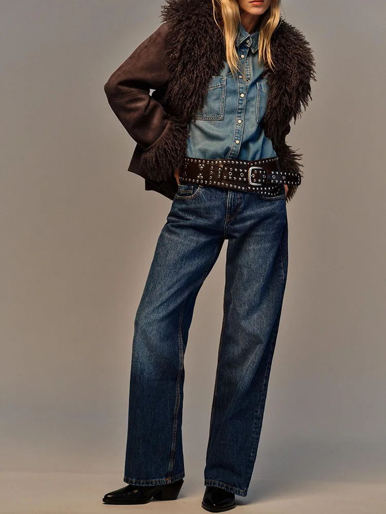 

Faionable Double-Sided Artificial Fur Effect Jaet New Arrival Autumn 2025 Ele Sle Long Sve ort Coat for Women