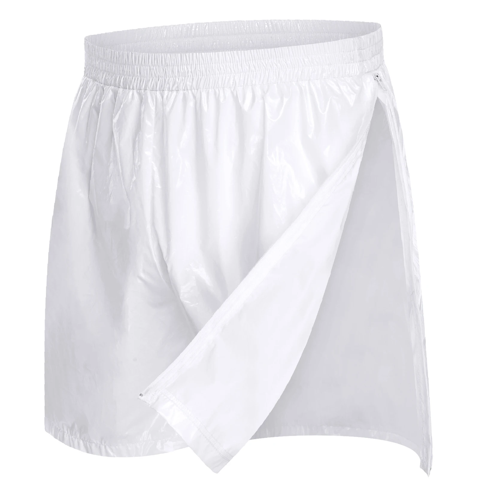 ผู้ชายดูเปียกนักมวยกางเกงขาสั้นด้านซิปเอวยางยืดดูเปียกกางเกงขาสั้นชายหาดกางเกงว่ายน้ําไนท์คลับหลวม Fit Party กางเกง