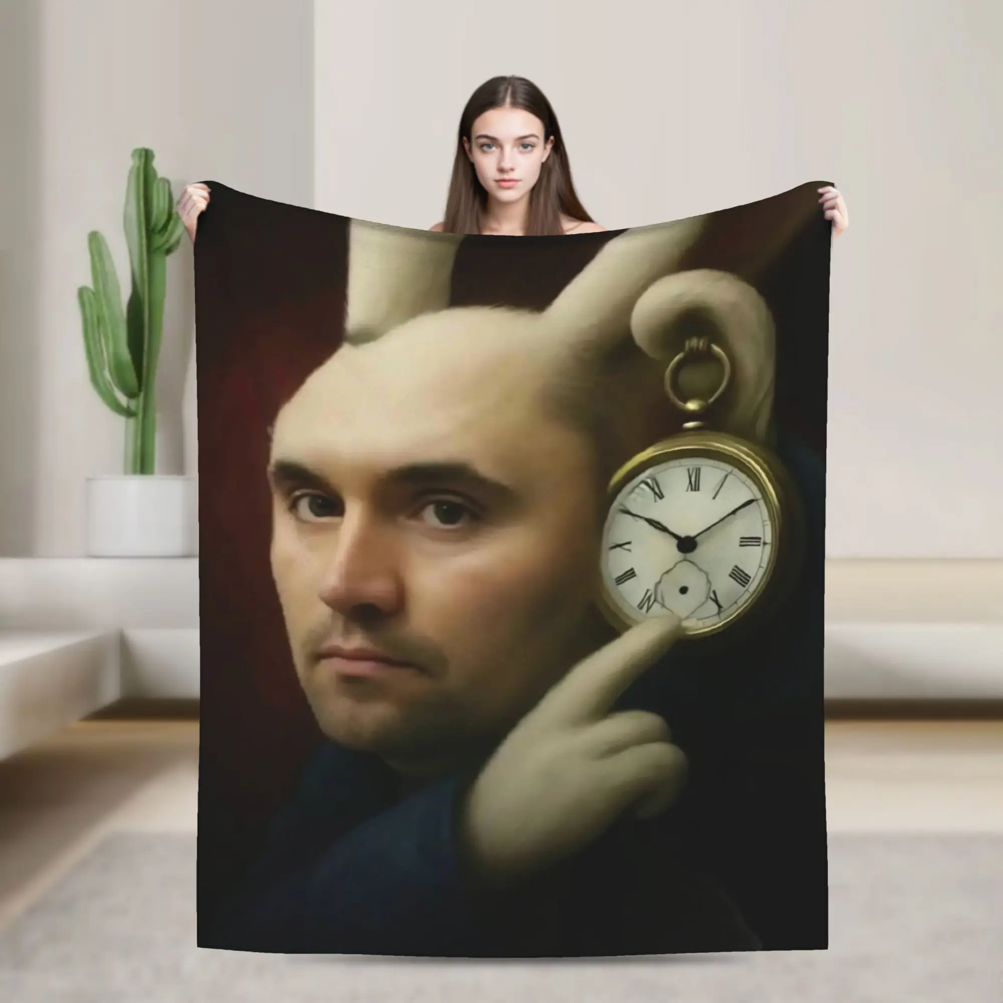 CharlieKirk Rabbit Clock Flannel Blanket Funny Meme Vintage Throw Blanket for Bed Sofa Couch 200x150cm Plush Thin Quilt