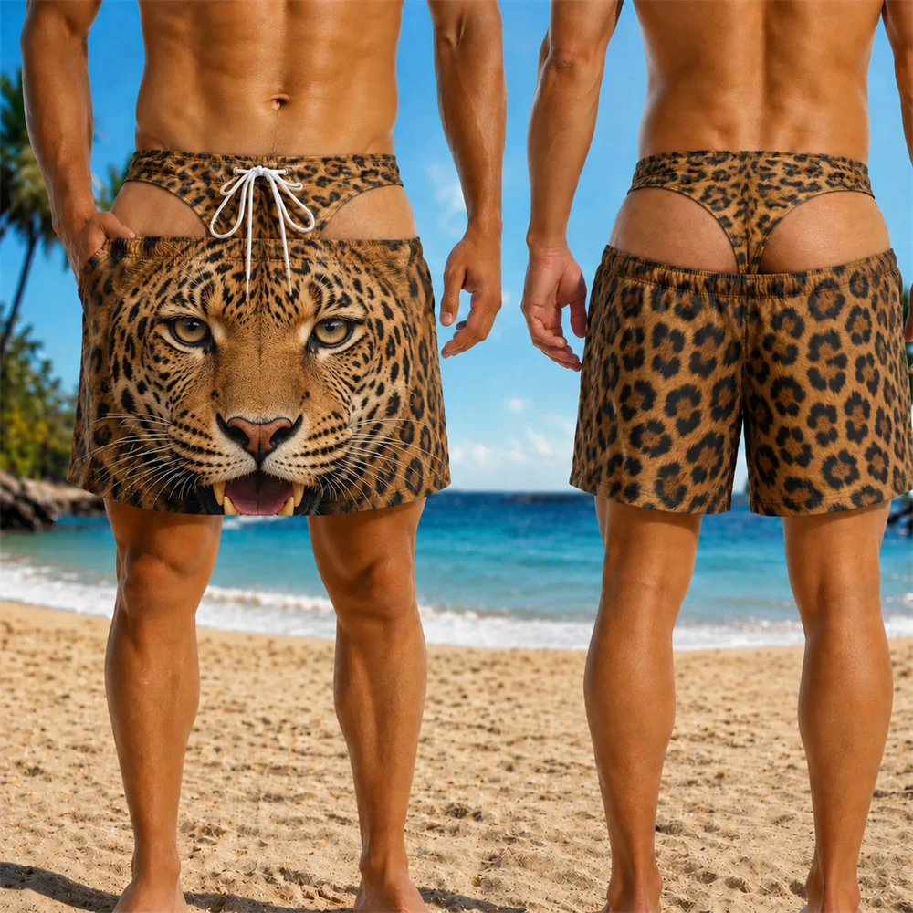 Animal Funny Mischief Swim Trunks for Men Beach Party Unique Drawstring Beach Shorts Fashion 3D Print Novel Tiger Lion Eagle 26