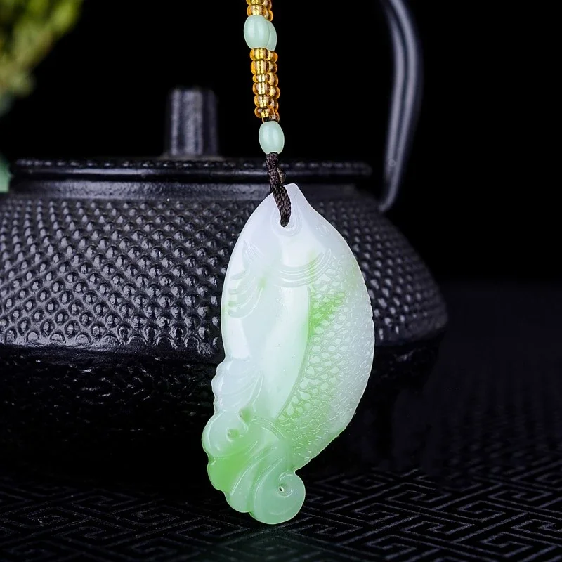 Natural Chinese Yellow Double-sided Hand Carved Fish Jade Pendant Fashion Boutique Jewelry Men and Women Necklace Gift