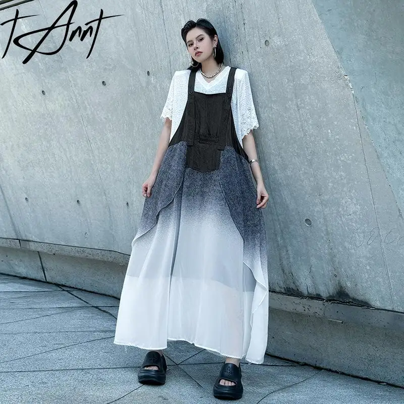 

Tannt Women Dress Sleeveless Color Matching Fashion Denim Dresses For Women 2025 New Casual Loose Long Summer Dresses Woman