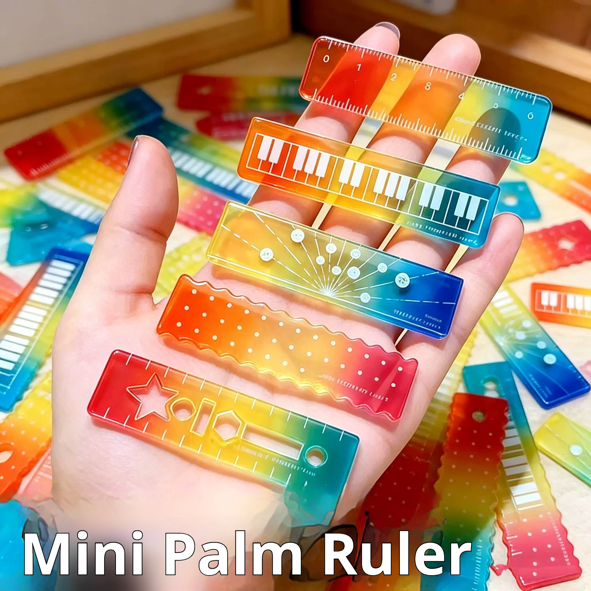 5/25Pcs Colorful Cartoon Palm Ruler 6cm Plastic Mini Straight Ruler Set Student Notebook Pocket Portable Gradient Measuring Tool
