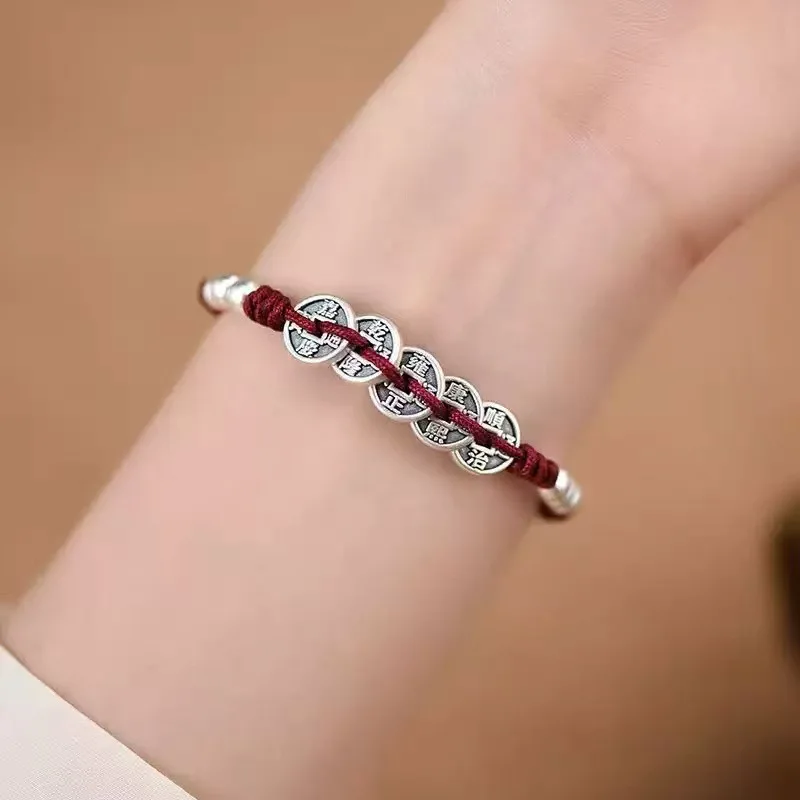 Trendy Braided Rope Bracelet For Women Jewelry Blessing Lucky Five Emperor Coins Bracelet Female Male Hand Accessories
