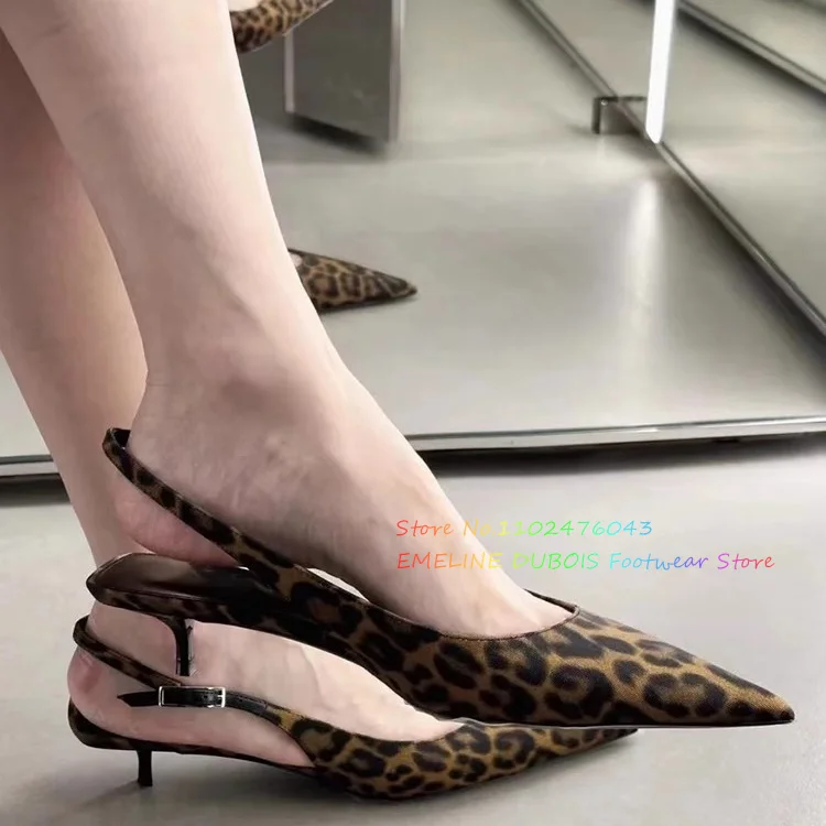 Sexy Slim Heel Pointed Leopard Print High Heels For Women In Spring 2024 New Shallow One Line Buckle Strap Fashion Sandals