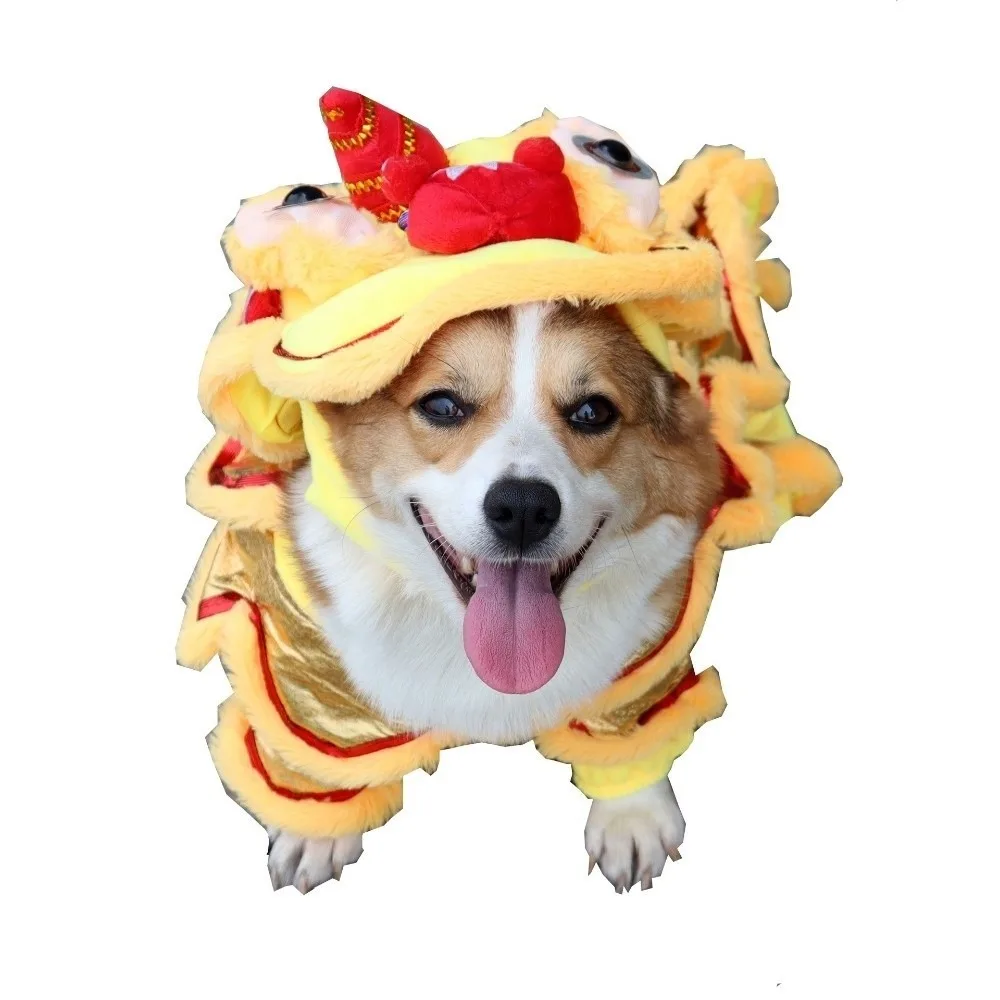 

S/M/L/XL/XXL Pet Clothes Polyester Lion Dance Pet Clothes Cartoon Pattern Funny Design Chinese Style Pet Costume New Year Party