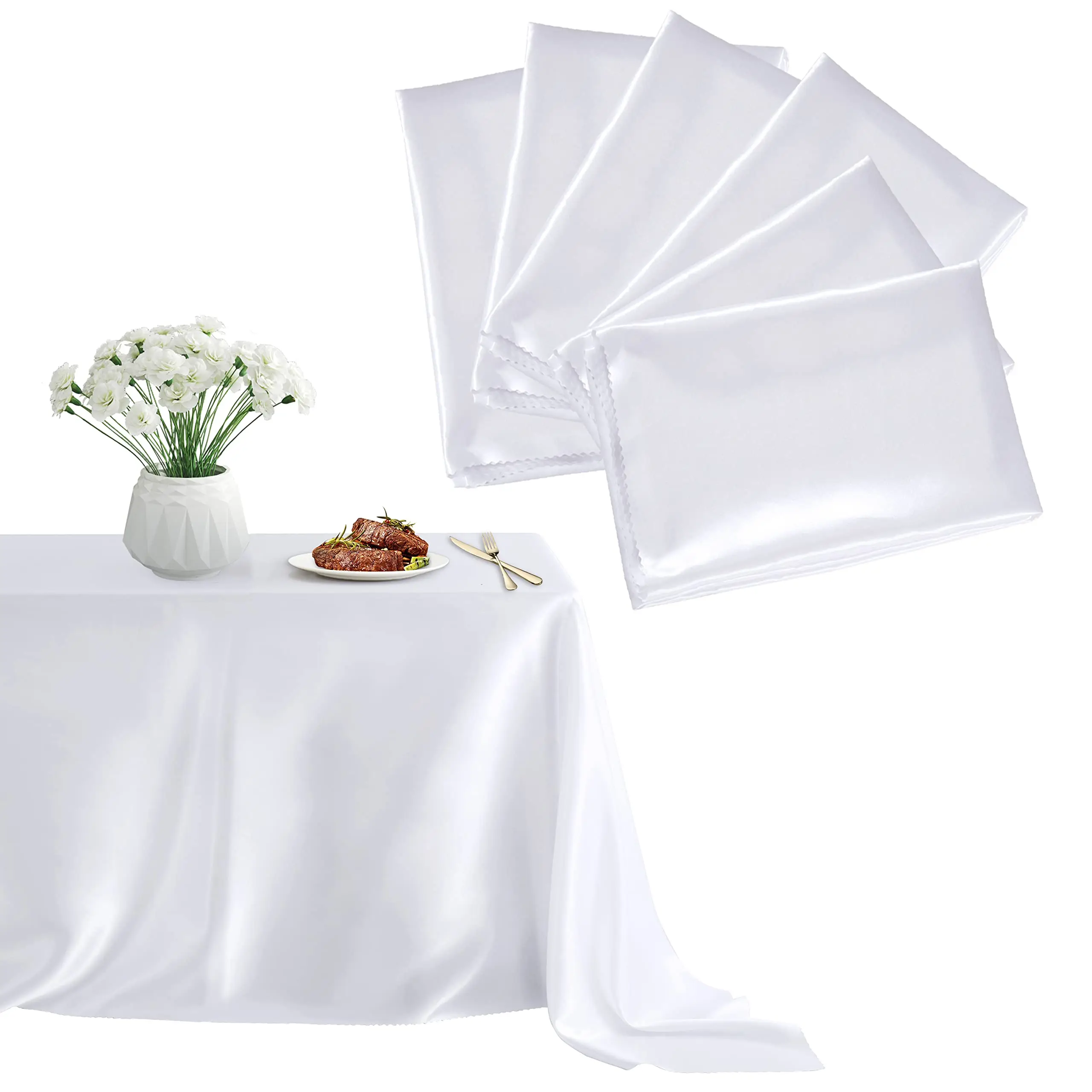 Satin Tablecloth Rectangle Wedding Party Table Cover White Solid Color Wedding Banquet Festival Party Dining Decor