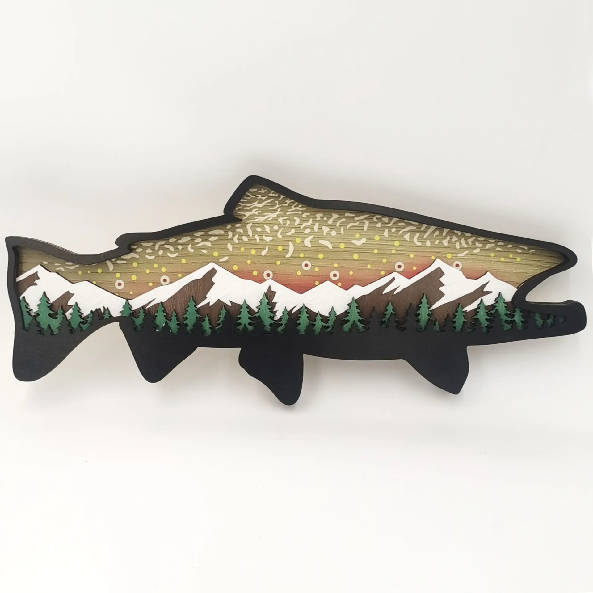 Wooden Salmon Fish Desktop Ornament Ocean Animals Table Wall Art Decor Multi-Layer Desktop Handmade Craft