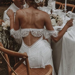 Abiti da sposa personalizzati a sirena con scollo a cuore per le donne 2024 Boho sposa pizzo al largo della spalla abiti da sposa abiti da sposa