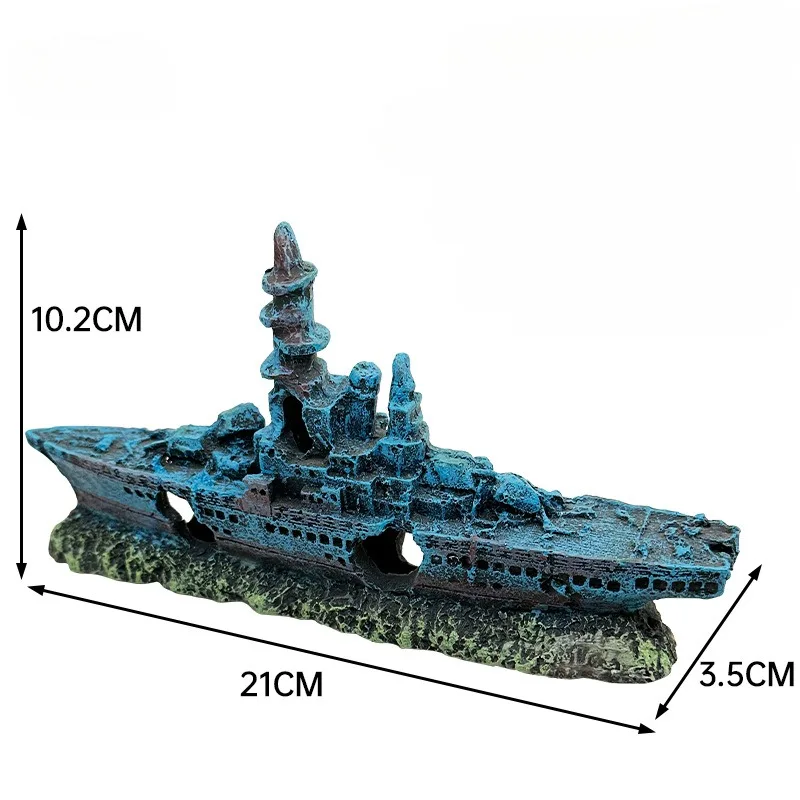 Resin Damaged Navy War Boat Ship Wreck Fish Tank Ornament Cave Aquarium Decoration Landscape