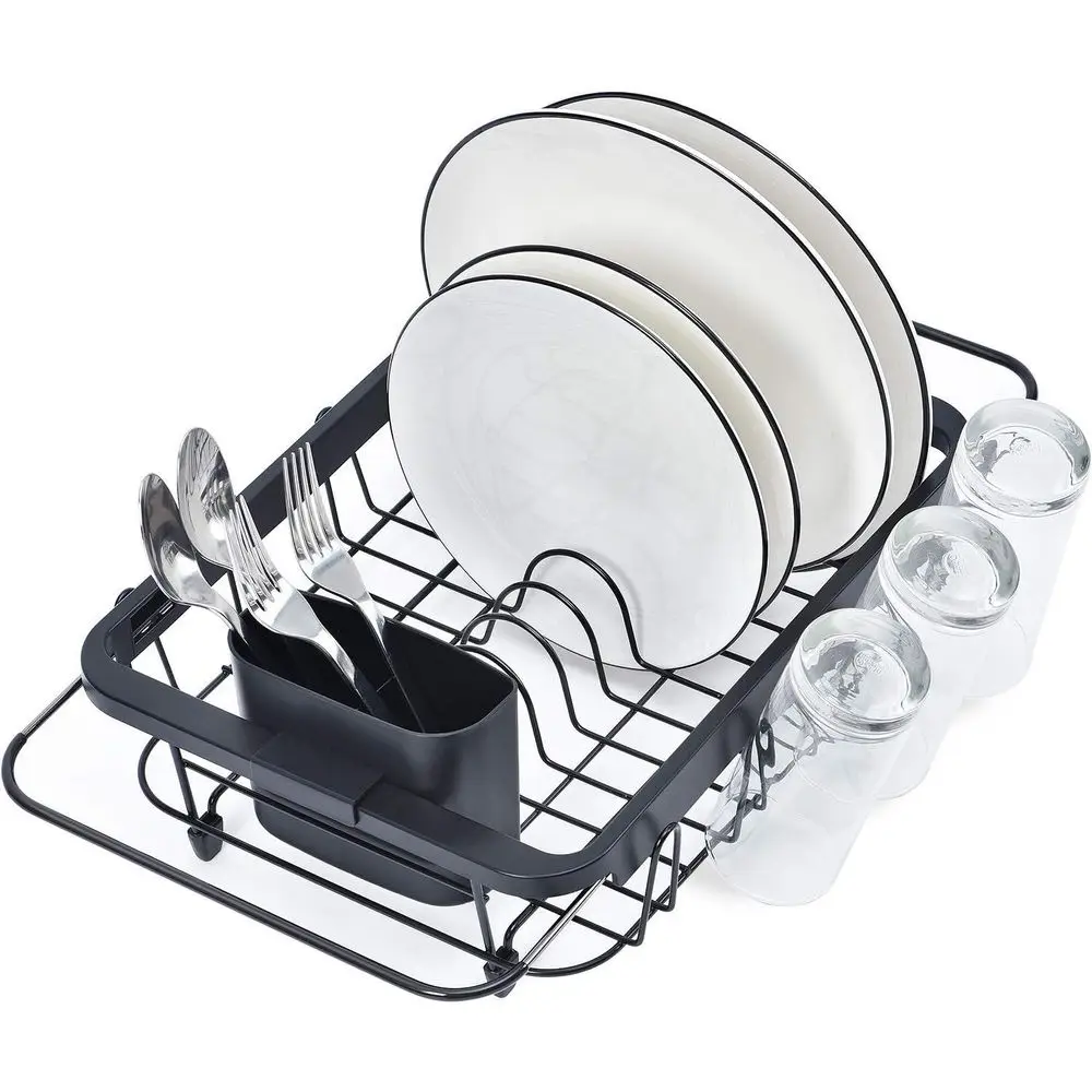 Adjustable Sink or Counter Dish Drying Rack with Utensil Holder, Rust-Resistant Kitchen Accessory