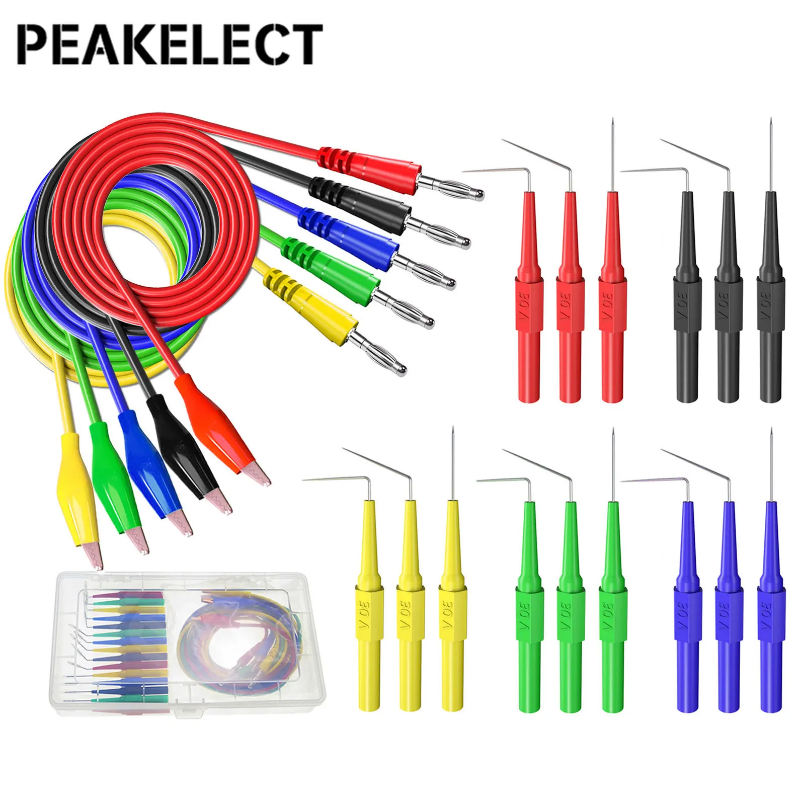 

Peakelect P1920 20PCS Back Probes Kit Alligator Clip to 4mm Banana Plug Multimeter Test Leads Test Probe Automotive Repair Tools