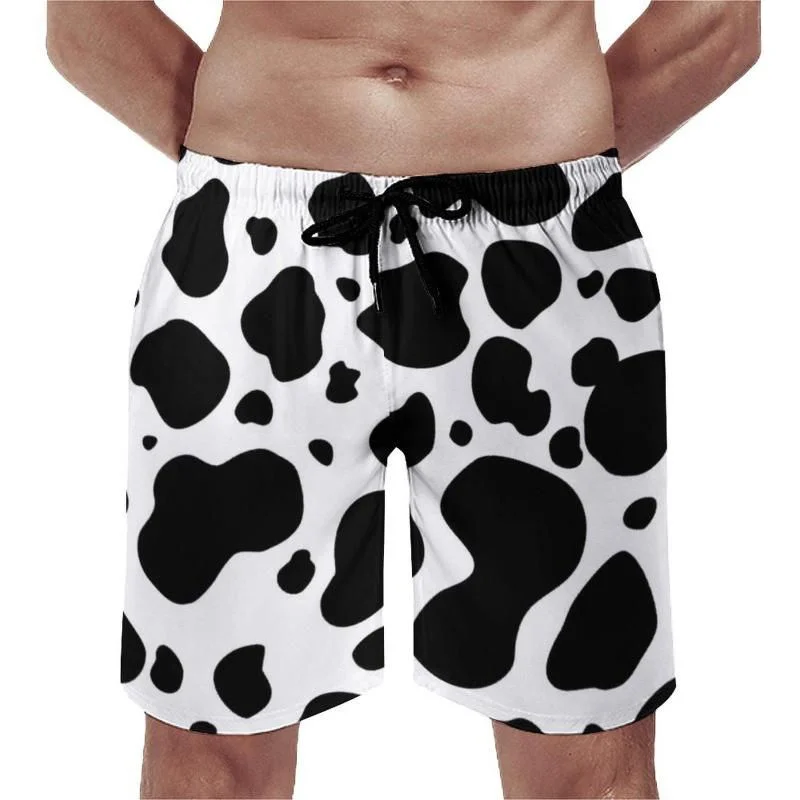 Black And White Cow 3d Print Beach Shorts Men Surf Board Shorts Summer Spots Street Funny Short Pants Fast Dry Swim Trunks