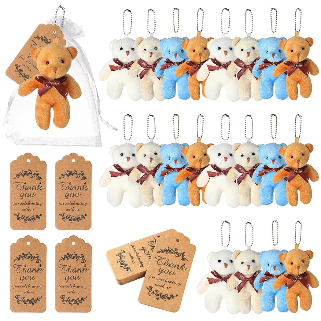 20Pcs Mini Bear Stuffed Plush Bear Mini Teddy Bear Bulk With Thank You Tag Organza Packing Bag For Guest Souvenir Birthday Party