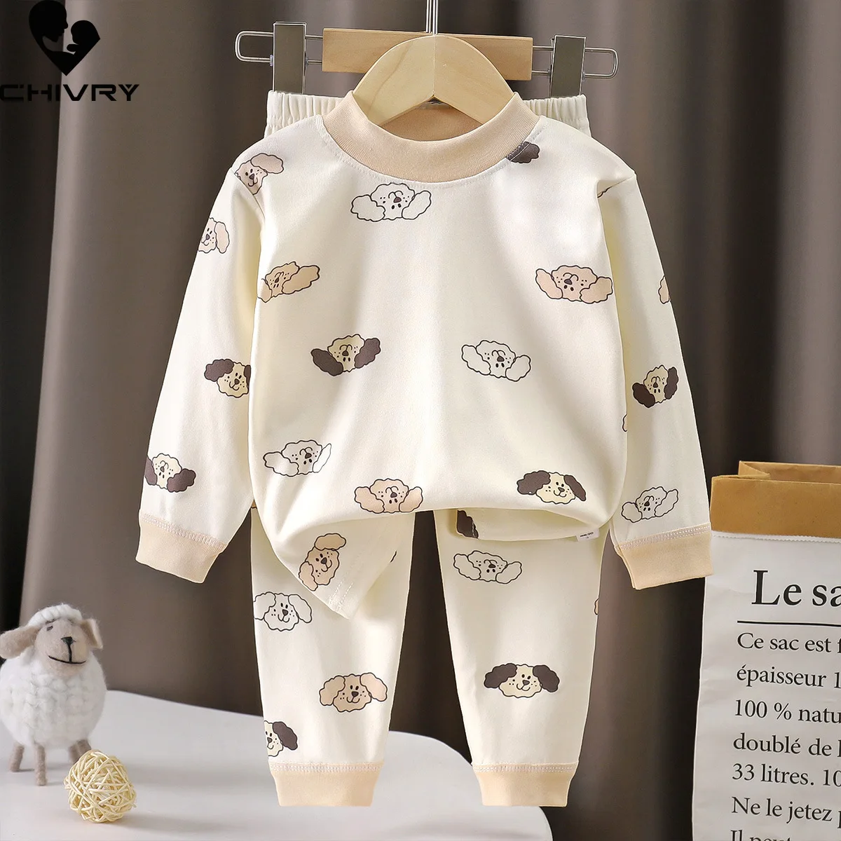 Kids Autumn Warm Pajamas Sets Baby Boys Girls Cute Cartoon Long Sleeve T-Shirt Tops + Pants Toddler Casual Sleepwear Underwear