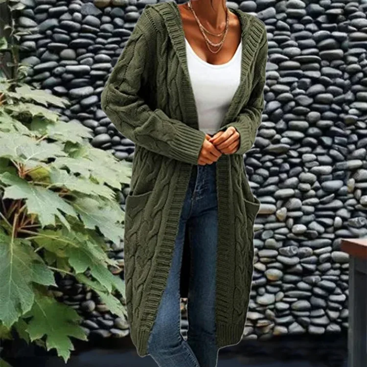 

Loose Knitted Open Cardigan Women's New Sle Thiened Long Sve Pure Color Sweater Outerwear Casual Commute Faion
