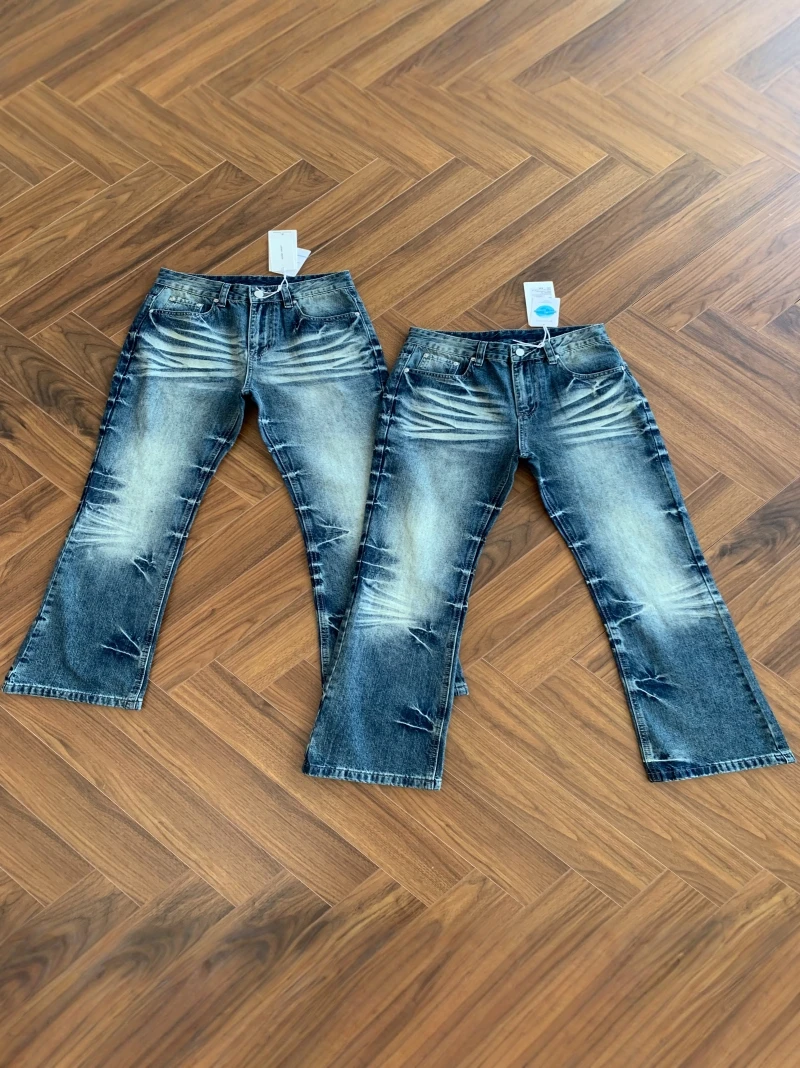 Calça Jeans Flare Masculina Estilo 517 Azul Lavado Retrô com Efeito Desgastado American High Street, Resistente ao Desgaste, ...