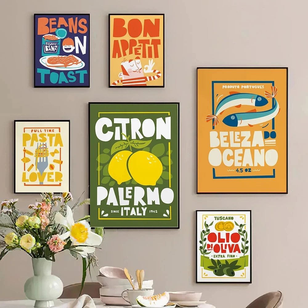 1pc frameless Canvas Painting Beans on Toast Cartoon Funny Food Prints and Posters Bon Appetit Quote Canvas Painting Kitchen Wal
