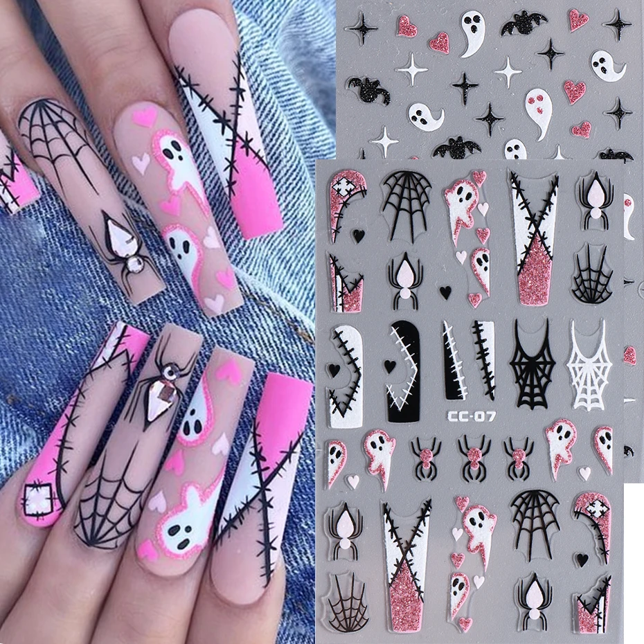 Autocollants 3D en forme de toile d'araignée pour nail art, accessoire auto-adhésif, brillant dans le noir, décoration pour ongles