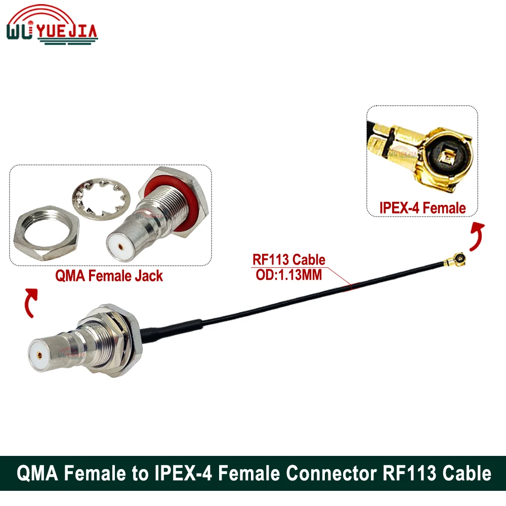 1Pc U.F.L RF113 Cable QMA Female Bulkhead to IPX IPEX-1 MHF-4 Female Connector RF113 Pigtail WIFI Antenna Extension Cable Jumper