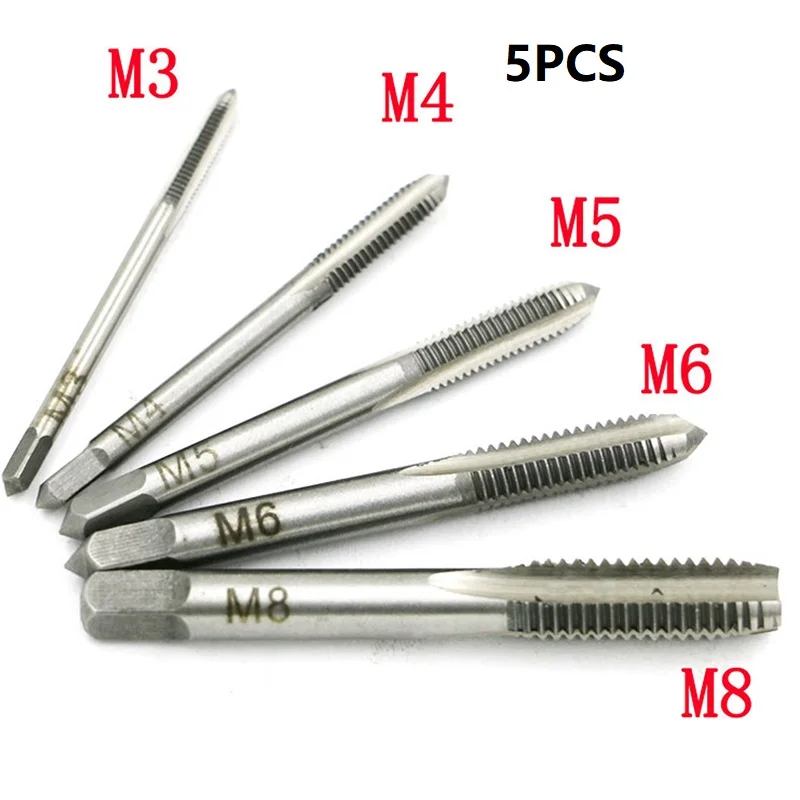 

Ball Bearing Steel Screw Thread Hand Tap Drill Set 5pcs for M3 M5 M6 M8 Designed for Thread Cutting in Metal and Machinery