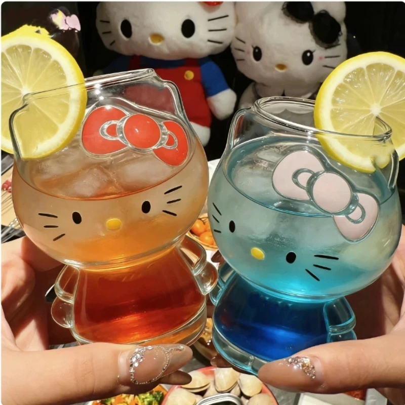 

Hello Kitty cute Clear Glass Cup cartoon Heat Resistant Transparent Glass Cup Milk Tea Juice Coffee Mug Home Drinkware Water Cup
