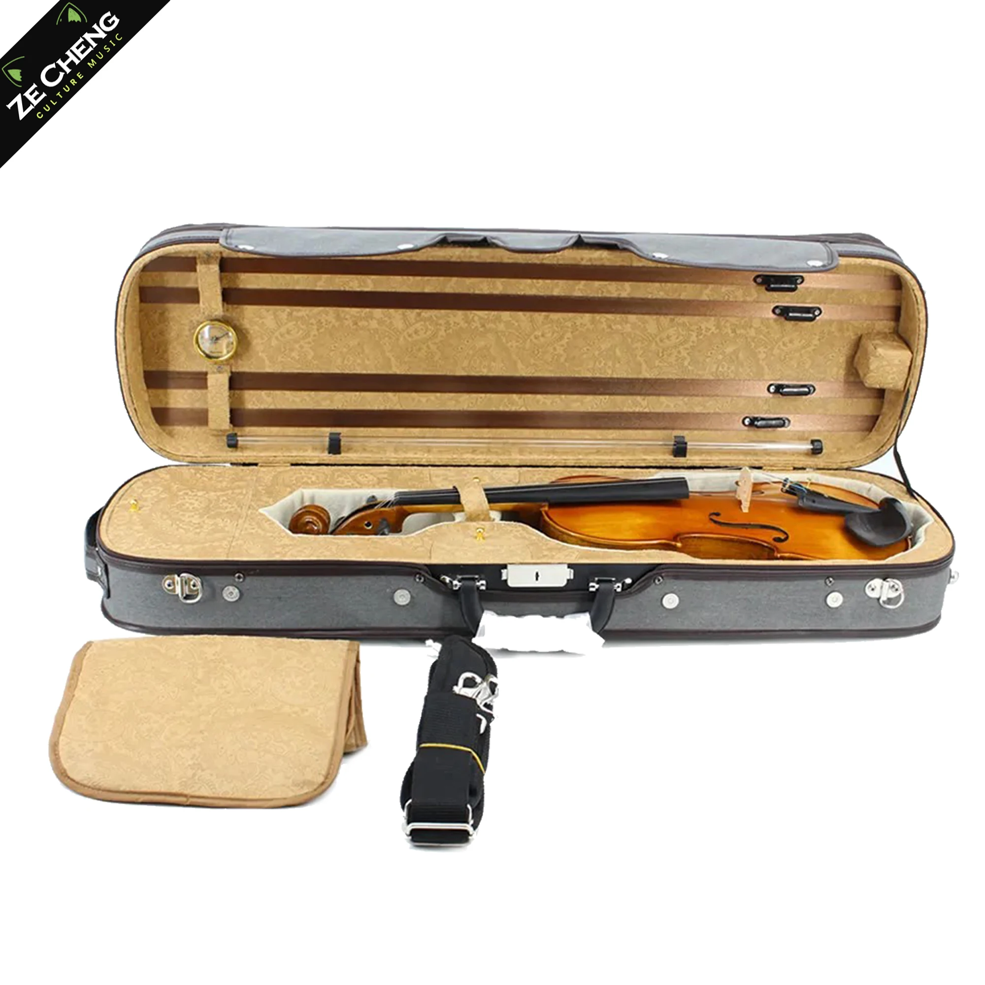 

Violin Box 4/4 Rubber and Gray Canvas Rectangular, 4/4 Violin Box with Hygrometer