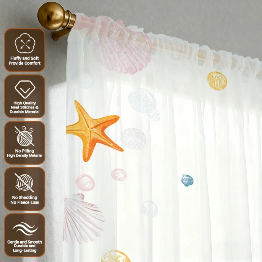 2PCS Digital Print Sheer Curtain, Colorful Shell Bubble, Vintage Floral Window Curtains for Living Room Bedroom Home Decor
