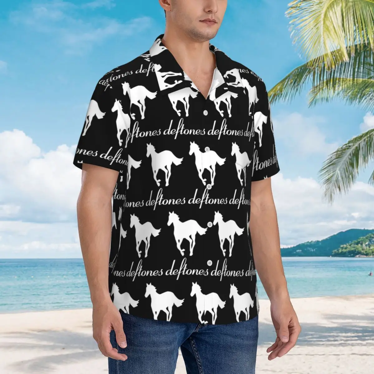 

PP Skull Deftone White Ohms Around Hawaiian Shirts Casual Men Short Sleeve Shirt for Summer Beach Men's Button Tops