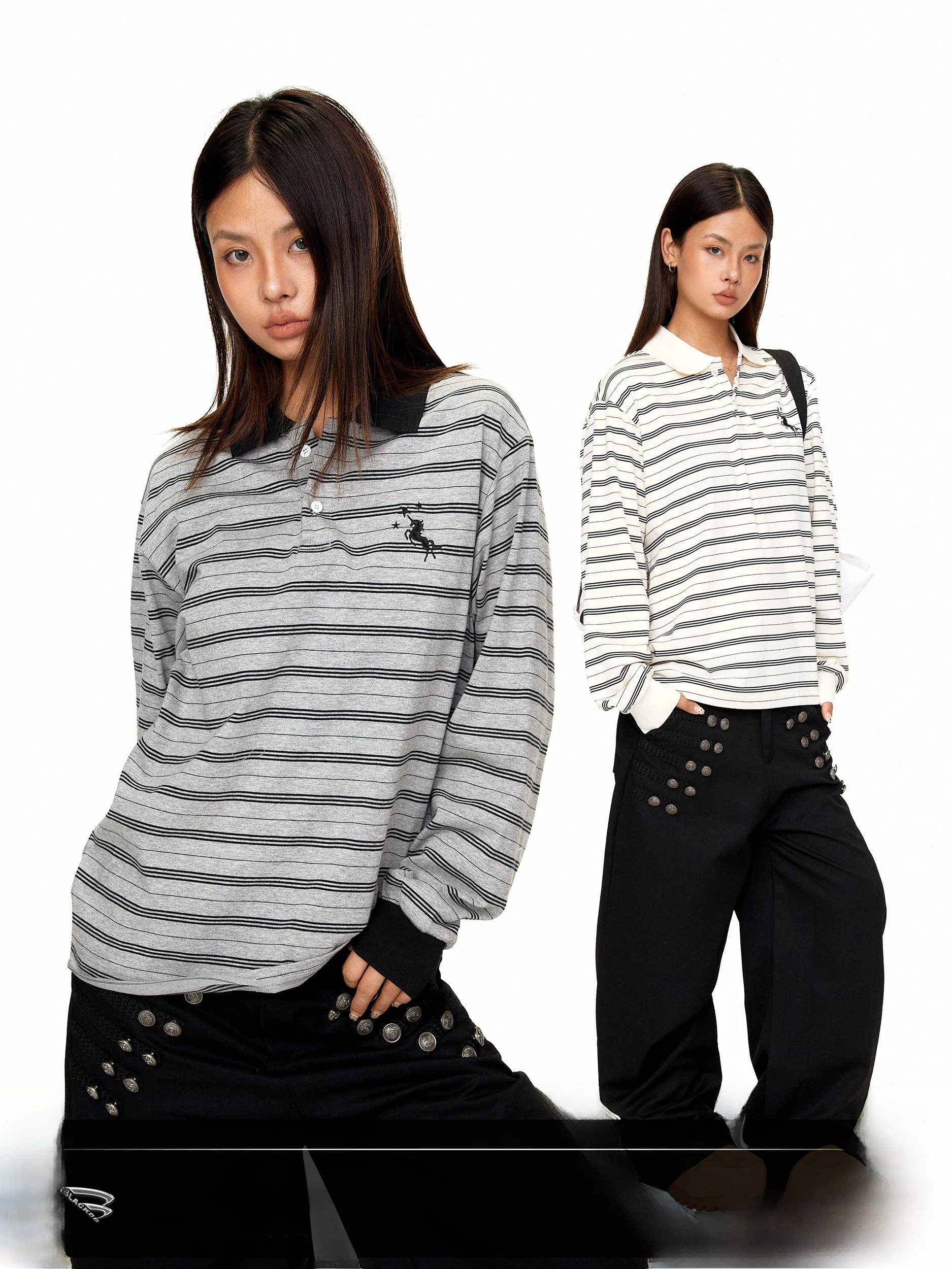 Blackbb Star Stripe Embroidery  Shirt Loose Fit Long Sleeve T-Shirt Simple Color Block Collar Summer Moisture Wicking Cot...