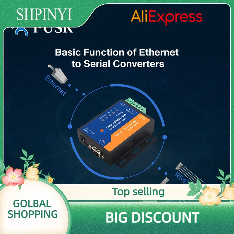 

USR-TCP232-306 rs232/485/422 to Ethernet Multiple Config программное обеспечение, встроенная веб-страница, команда AT. Усовершенствованный шлюз Modbus.