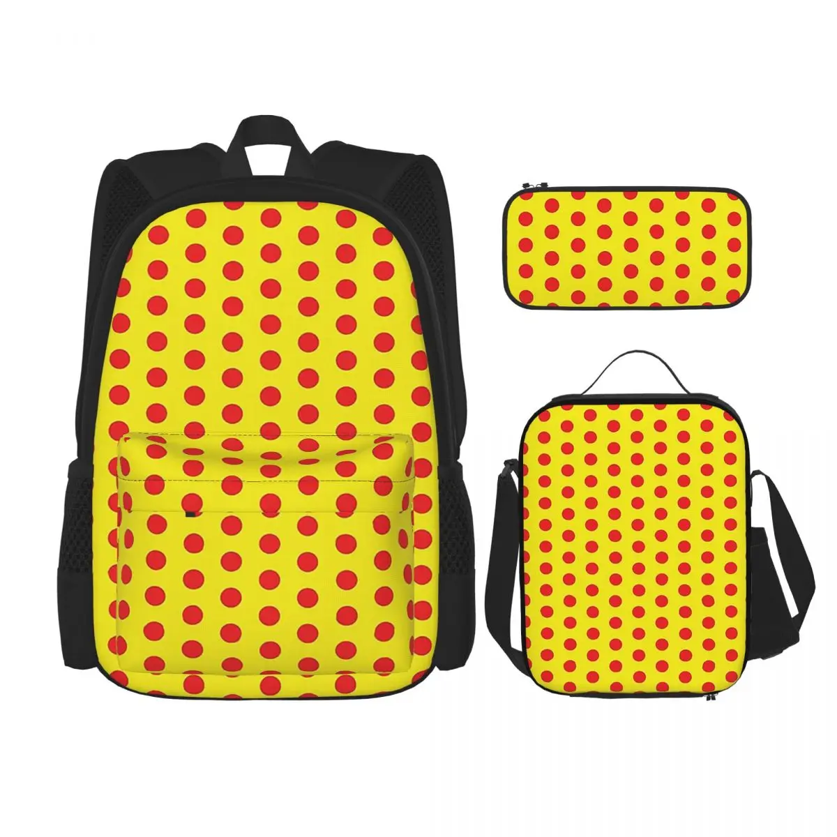 

Classic Red And Yellow Polka Dot Pattern Backpacks Boys Girls Bookbag School Bags Kid Rucksack Lunch Bag Pen Bag Three-Piece Set