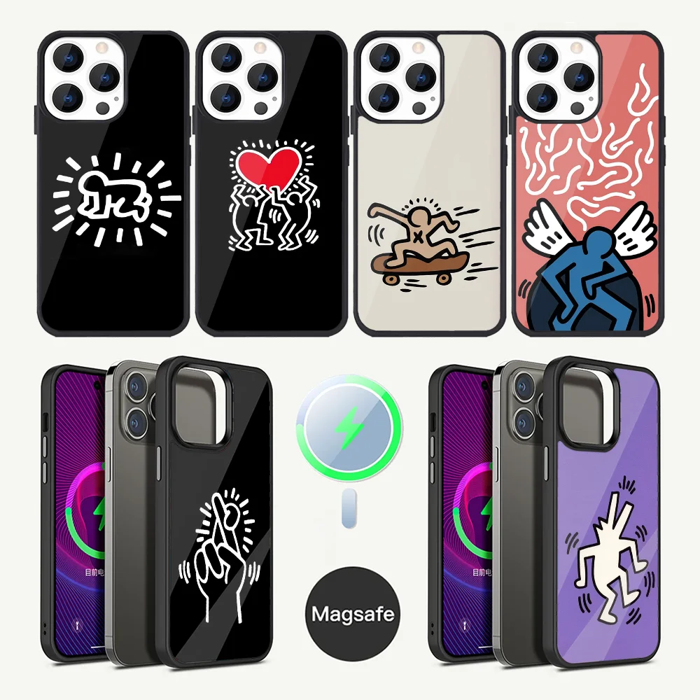 

K-Haring-Works-Colorful-Print Phone Case For iPhone 16,15,14,13,12,11,Plus,Pro,Max Mini Magsafe Magnetic Wireless Charging
