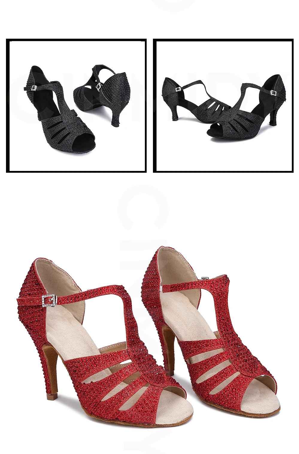 CINMIDY Damen Latein Tanzschuhe Party-Sandalen Ballsaal Tanzschuhe Salsa Tango Auftrittsschuhe Rote Hochzeitsschuhe – Detail 11
