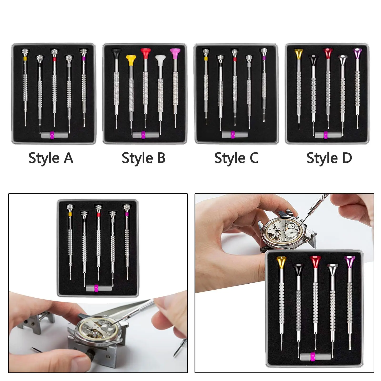 

5 шт. набор микро прецизионных отверток с 5 запасными головками для снятия винтов с звеньев часов 0,8-1,6 мм для ювелирных изделий, часов, ремонта электроники