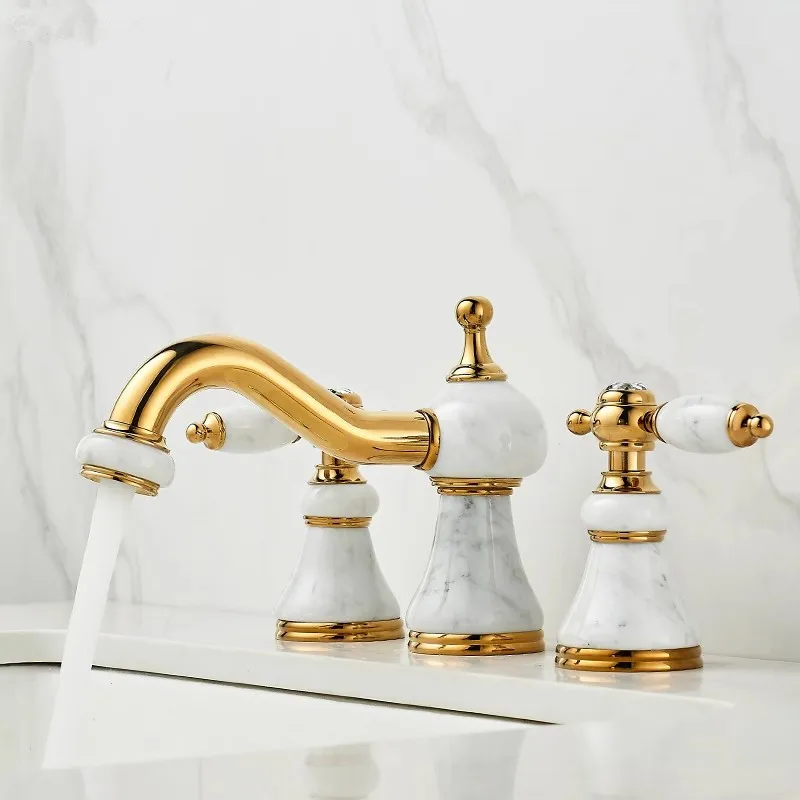 Brass Marble Bathroom Faucet Gold basin  widespread  Tap luxury Basin Mixer Hot And Cold shower room sink Faucet