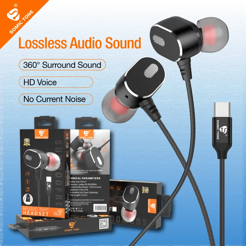 

SOMIC TONE Type C Wired Earphone HiFi Surround Sound Music Headphones Noise Cancellation Metal In Ear Earbuds For Xiaomi Samsung