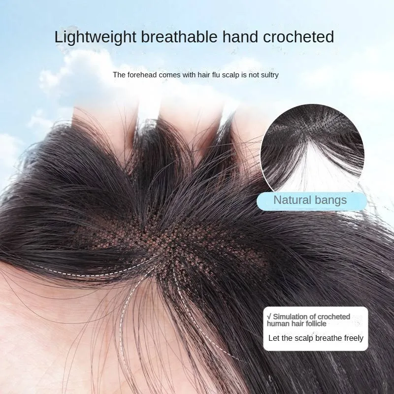 12x2cm 클립 베이비 헤어 앞머리 여성을위한 수제 천연 이마 헤어 라인 패치 보이지 않는 스트레이트 헤어 피스 통기성