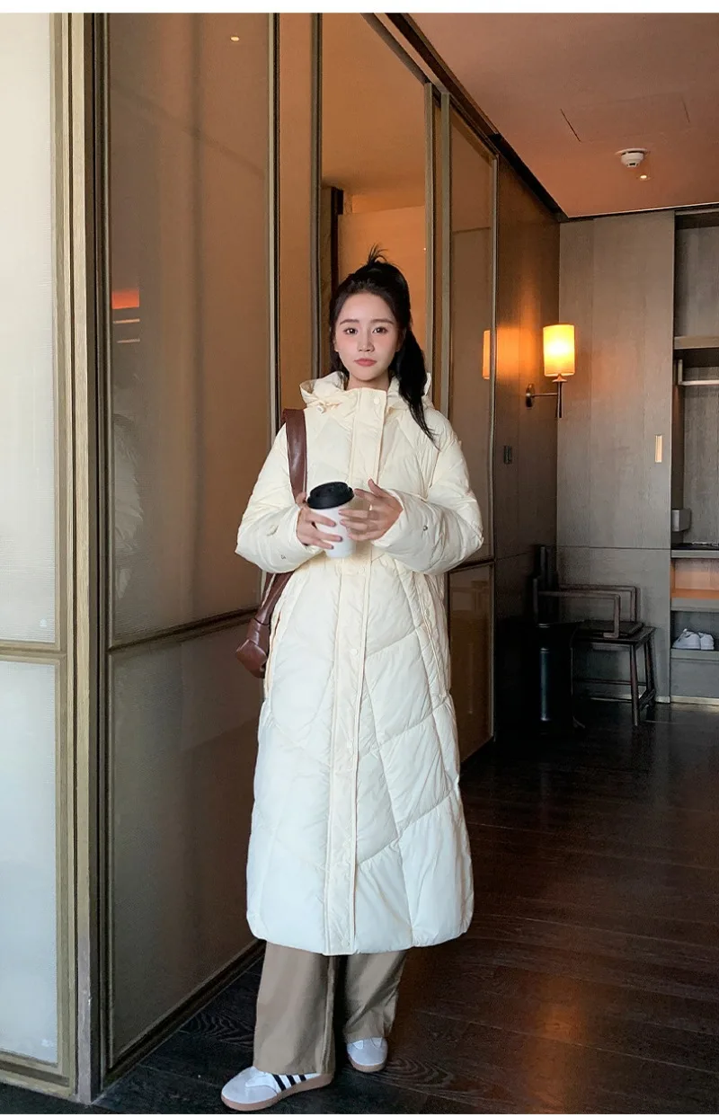 2026 Fashion Down Cotton-padded Jacket Women's Winter X-long Parkas Thicken Warm Top Hooded Coat Loose A-line Quilted Outerwear