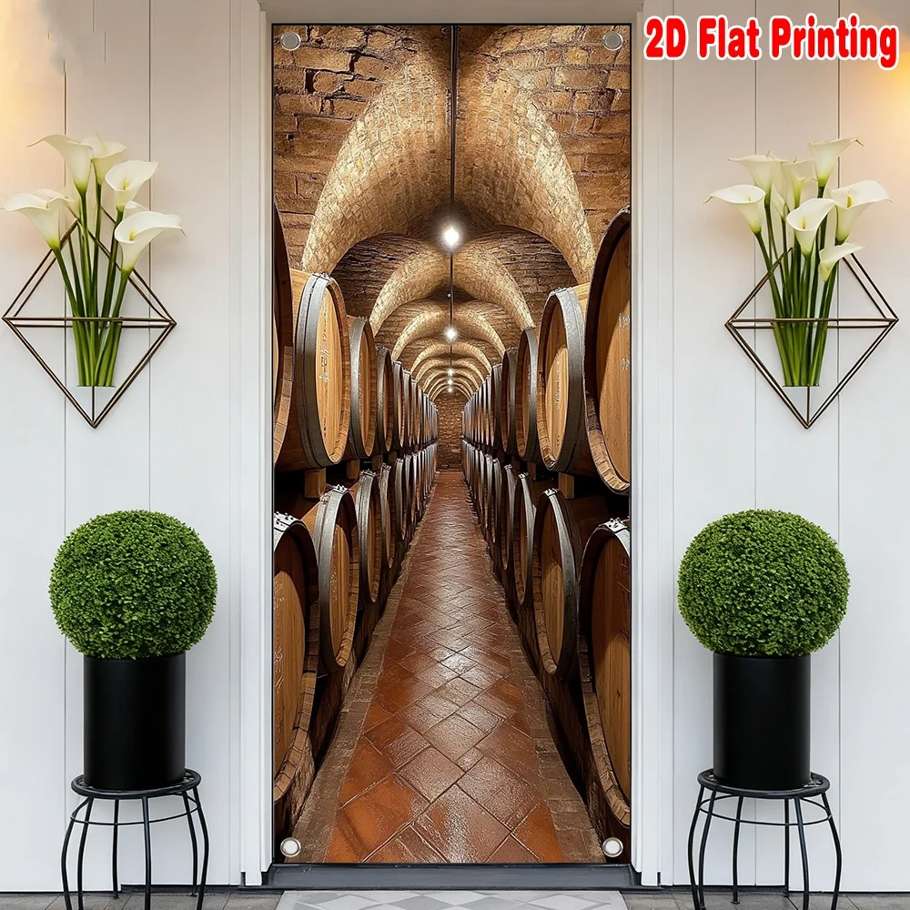 2D Flat 1pc Door Banner Cellar Barrels Polyester For Holiday Parties Home Decor Perfect for Bedroom