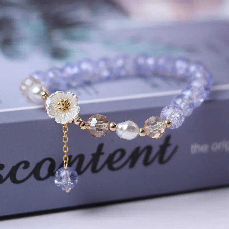 Pulsera con cuentas de flores de concha para mujer, brazalete de cristal colorido, joyería de Boda nupcial, regalos de viaje, moda coreana