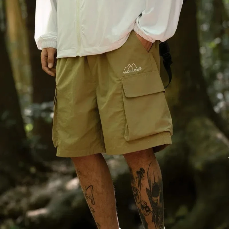 Youth Trendy Summer New Shorts Men's Elastic High Waisted Patchwork Pockets Loose Breathable Letters Straight Casual Cargo Pants