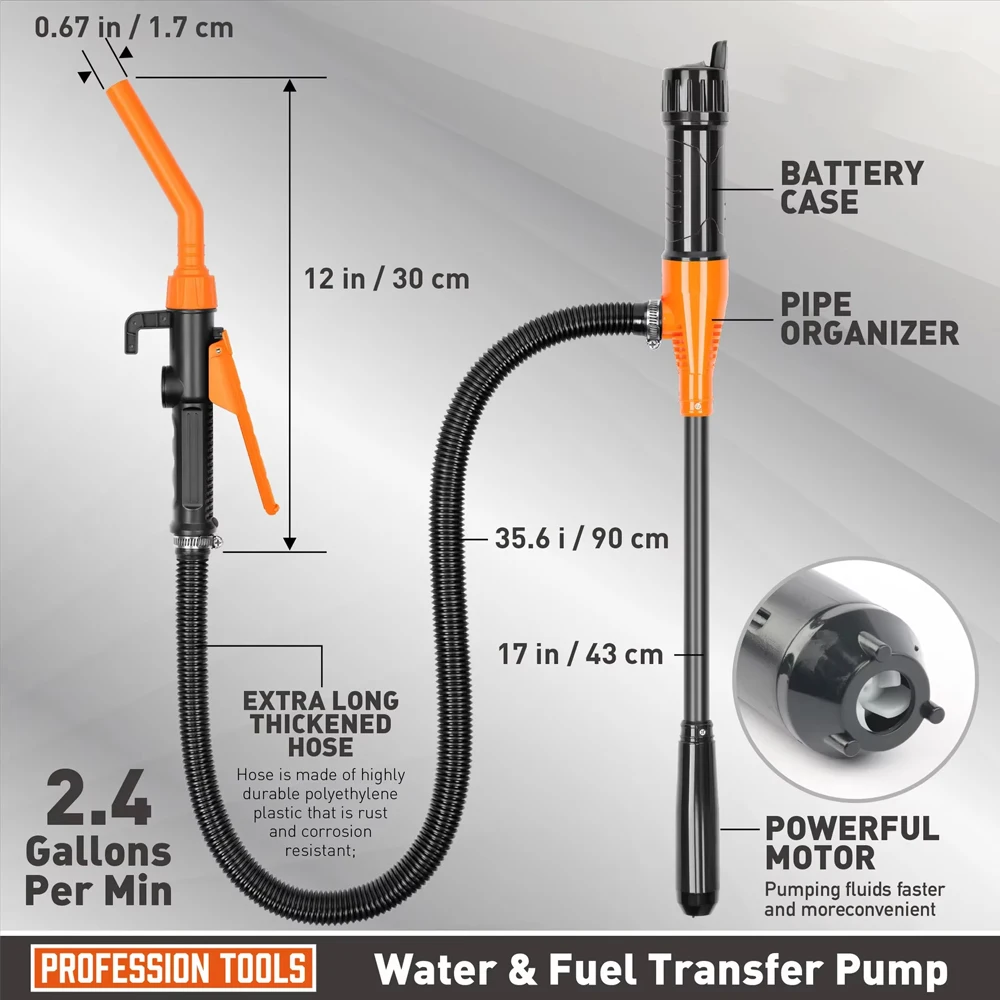 Liquid Transfer Pump 2.4 GPM Liquid Transfer Pump with Flow Control Nozzle Portable Car Vehicle Fuel Gas Transfer Suction Pumps